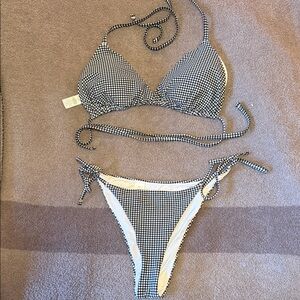 Aerie Black Gingham Bikini Set XL Top L Bottom Tie Side Triangle Swim